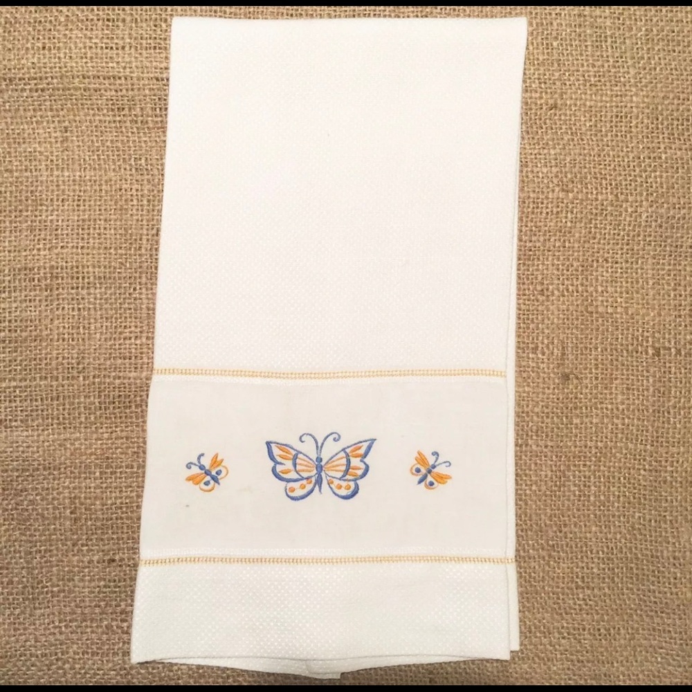 Vintage Tea Towel Embroidered Linens Butterfly
